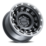 Aluminum Wheels 17x9 Halo 957BS Satin Black Silver Ring Raceline Wheels