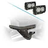 Can-Am X3 front bumper with thicker steel bulkhead by DRT for improved trail control and feel and Baja Designs S2 Pro LED Light Pods