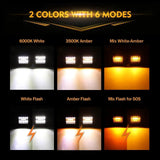 (2pcs/set) 3 inch 6 Modes White&Amber LED Square Light Pod Working Lights with Wiring Harness for Toyota Tundra TRD 4x4 Off-Road