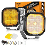 Color Play Series 3 Inch 100W LED Pod Lights Off Road Lights with White DRL & Amber Turn Signal Lights