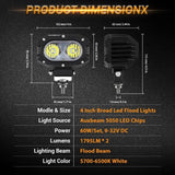 4 Inch 30W Corrugated Lens Flood Beam LED Pods Lights with A-Pillar Mounting Bracket For Ford Bronco 2/4 Door 2021 2022